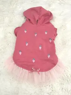 ペットパラダイス　レッドピンク生地 ピンクいちご刺繍トップスパーカー DSS