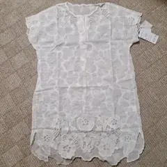 ●Aromates レース装飾 ホワイト 半袖ブラウスM