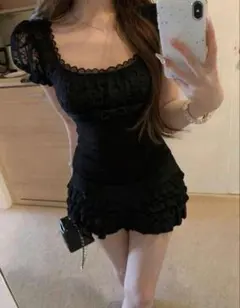 SHEIN リボン トップス 袖レース ブラック