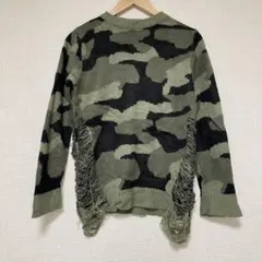 TRENDY THREADS 【L】迷彩柄ニット セーター フリンジデザイン