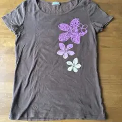 フラダンス用 Tシャツ　 ブラウン プルメリア柄 Lサイズのサムネイル