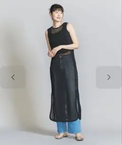 黒 メッシュ ノースリーブ ロングワンピースのサムネイル