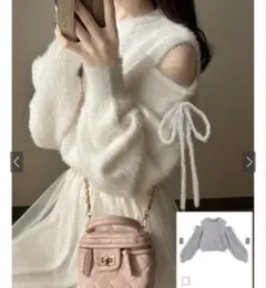 GRL ショルダーオープンシャギーニットトップス