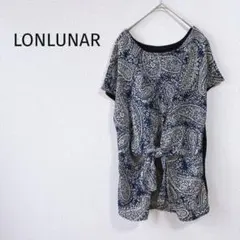 Z【LONLUNAR】チュニックカットソー XL 切替 花柄 フロントリボン