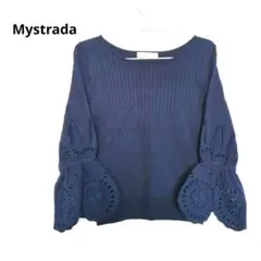マイストラーダ　レース　スカラップ　ネイビー　トップス　リブ　ニット　紺色　M