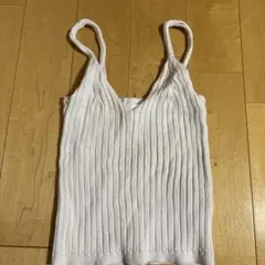 H&Mリブ編み Vネック ホワイトキャミソール S