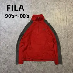 90s FILAハーフジップフリース 赤灰 S