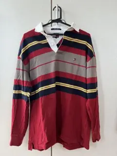 90s トミーヒルフィガー 刺繍ロゴ マルチボーダー ラガーシャツ L