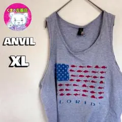 usa古着 ANVIL タンクトップ XL グレー FLORIDA 魚 星条旗のサムネイル
