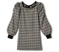 GRL チェック柄バックオープンリボンパワーショルダーワンピース[sf688]