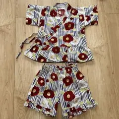 après les cours 甚平 赤と白の花柄 110cm