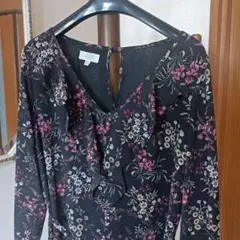 ローラアシュレイ花柄フリル付き長袖ワンピース　UK12
