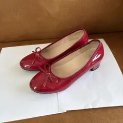 エナメル調 リボン パンプス レッド　バレエシューズのサムネイル