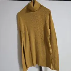美品ユニクロ リブ編み マスタード タートルネックセーター【S】ウ－ル100%