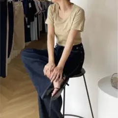 美品　searoomlynn CircleネックコットンスパンTシャツ　ラテ