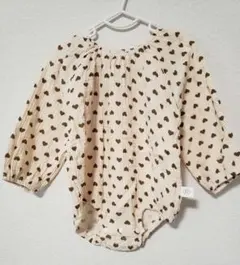 韓国SHOP☆ガーゼ素材ハート柄長袖ロンパース　73サイズ　ベビー　女の子
