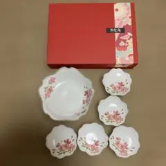 撫松庵　花柄食器セット 6点（大皿1、小皿5）