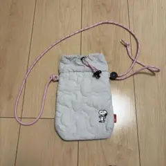 ROOTOTE スヌーピー ミニショルダーバック　グレー×ピンク　キルティング