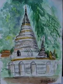 SHO 水彩画 タイの寺院 風景画 - メルカリ