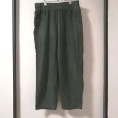 GU/ダークグリーン ゴムウエスト コーデュロイストレートパンツLサイズ