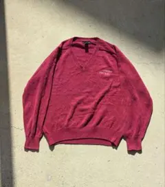 90s USA製 ランズエンドコットンニット vネック ワインカラー