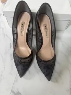 DIANA ブラック 花柄刺繍 ハイヒール