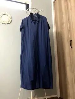 UNIQLO ブルー半袖シャツワンピース Sサイズ　麻混合