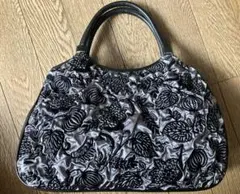【美品】刺繍ハンドバッグ シルバー/ブラック