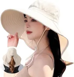 ソ　UVカット 帽子 レディース 12cm超つば広　ベージュ　アームカバー付き