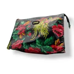 FEILER フェイラー ナイロン ビニール ポーチ 花柄 鳥 ブラック 黒