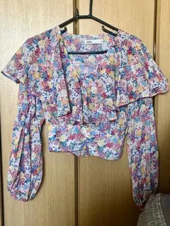 ZARA フラワープリントブラウス 花柄 長袖 Sサイズ