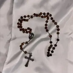 クロス　十字架　ネックレス　ロザリオ　茶色　フェアリーグランジ　coquette