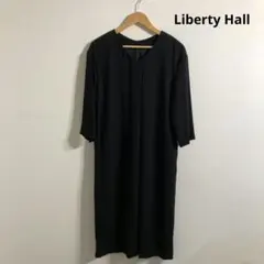 【美品】リバティホール　フォーマル　黒　Vネック　七分袖　ワンピース