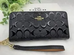 【新品未使用♪】COACH 長財布 ブラック エンボス加工 ラウンドファスナー