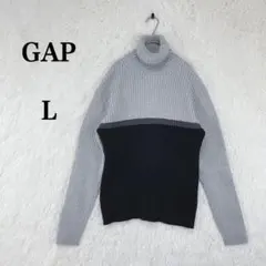 【ギャップ】レディース 長袖 リブニット ハイネック モノトーン L グレー 黒