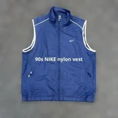90s NIKE ナイロンベスト ロゴ刺繍 ネイビー M y2k