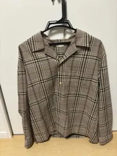 ベージュ系チェック 長袖ネルシャツ