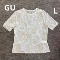 GU シアープリントT ベージュ 透け L