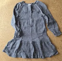 H&M グレー ドット花柄 薄手 長袖ワンピース EUR140