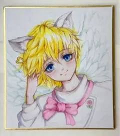 オリジナル　手描きイラスト　男の子　ミニ色紙￼