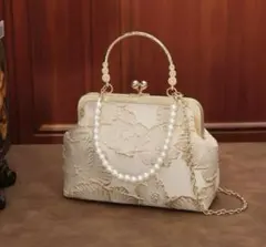 パーティーバッグ 和柄 がま口 ゴールド 花柄 洋装 パール刺繍 着物 結婚式
