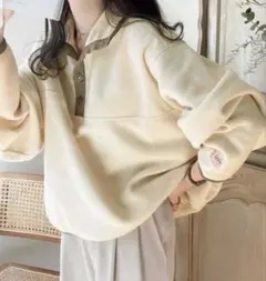 JaVa classicalelfコラボ　配色フリースプルオーバー　XL