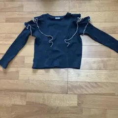 ④Lutique リブカットアウト 長袖トップス ブラック