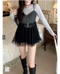 ジッパー付きデニムキャミワンピース