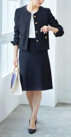 未着用【ROPE】スラブツイード トラペーズ セットアップ スーツ ボタン付替可