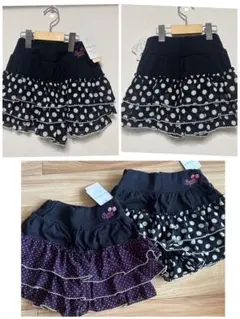 新品ハッシュアッシュ　シフォンフリルキュロットスカート 130 ブラックドット