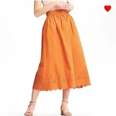 コットンローンレース ロングスカート UNIQLO ハイウエスト オレンジ