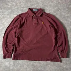 ポロラルフローレン 長袖ポロシャツ L ボルドー 刺繍 コットン　メンズ古着