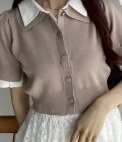 ナイスクラップ　レイヤード襟付きポロニット