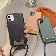 iPhoneケース　iPhone13pro ショルダーケース　紐付 ブラック　黒